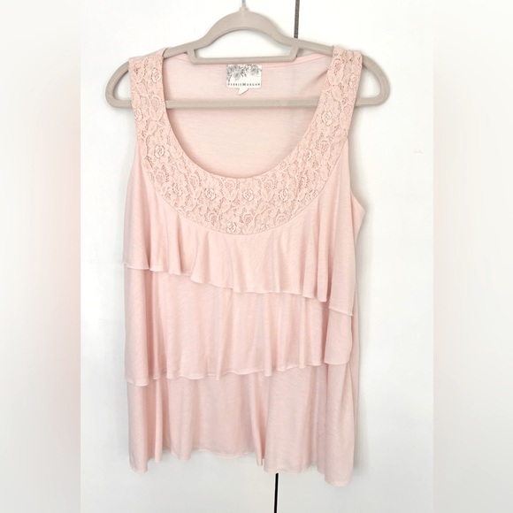 Debbie Morgan vintage Pink Lace Layered Women's Top XL - Picture 1 of 6